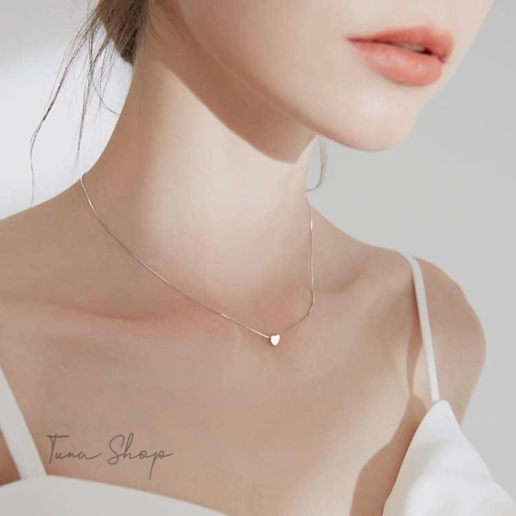 Dây chuyền Bạc trái tim, Vòng cổ Bạc hình tim 𝐂𝐚𝐦 𝐤𝐞̂́𝐭 𝐜𝐡𝐮𝐚̂̉𝐧 𝐁𝐚̣𝐜 TUNA SILVER