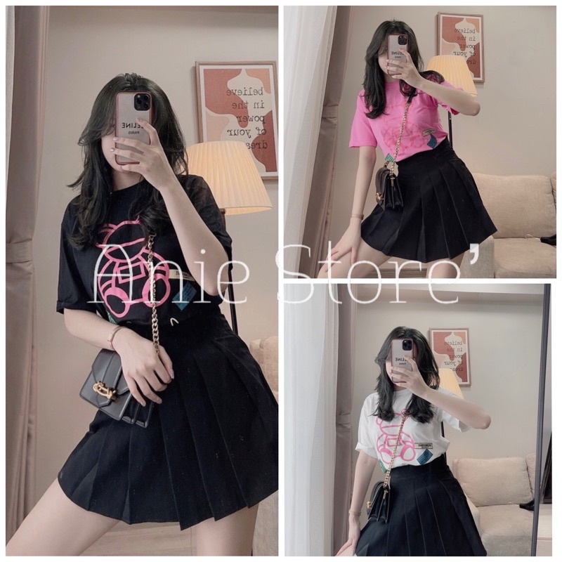 Áo Phông Gấu Hồng Unisex 🦋 Áo Thun Nữ Cộc Tay Dáng Rộng In Hình 3 Màu 🦋