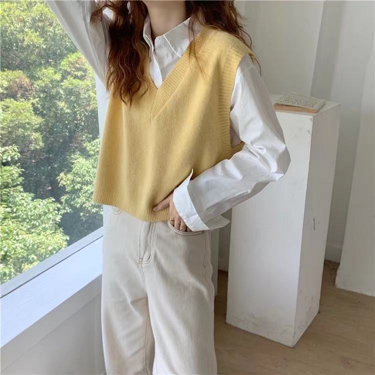 Áo Không Tay Cổ Chữ V Dáng Rộng Phong Cách Hàn Quốc Dành Cho Nữ