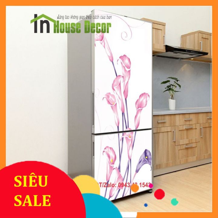 Miếng Dán Tủ Lạnh Chống Thấm Nước - Chất Liệu Decal Bóc Dán - Phù Hợp Mọi Loại Tủ - Hoa Loa Kèn