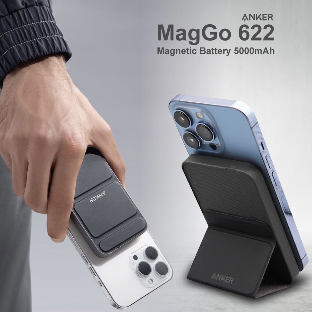 Sạc dự phòng Anker 5000mAh MagGo 622 Magnetic Batterry Từ tính không dây - Mã A1611 Chân gập đứng