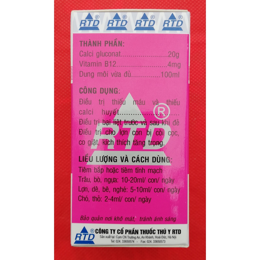 1 lọ RTD-CALCI-B12 100ml Dùng cho trâi, bò, lợn, gia cầm, chó, mèo
