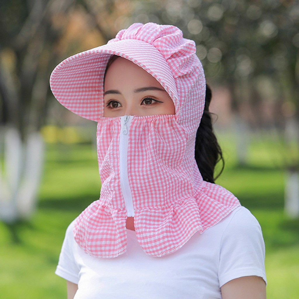 Mũ chống nắngGIADUNGTONGKHO1Mũ chống nắng kèm khẩu trang chống tia UV, Nón kèm khăn trùm vai gáy mũ vải cotton