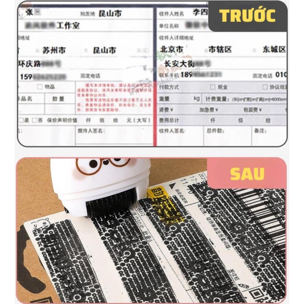 Con Lăn Mực 2IN1 Giúp Che Tên Sản Phẩm, Thông Tin Đơn Hàng , Tài Liệu Kiểu Dáng Gấu Siêu Dễ Thương K177