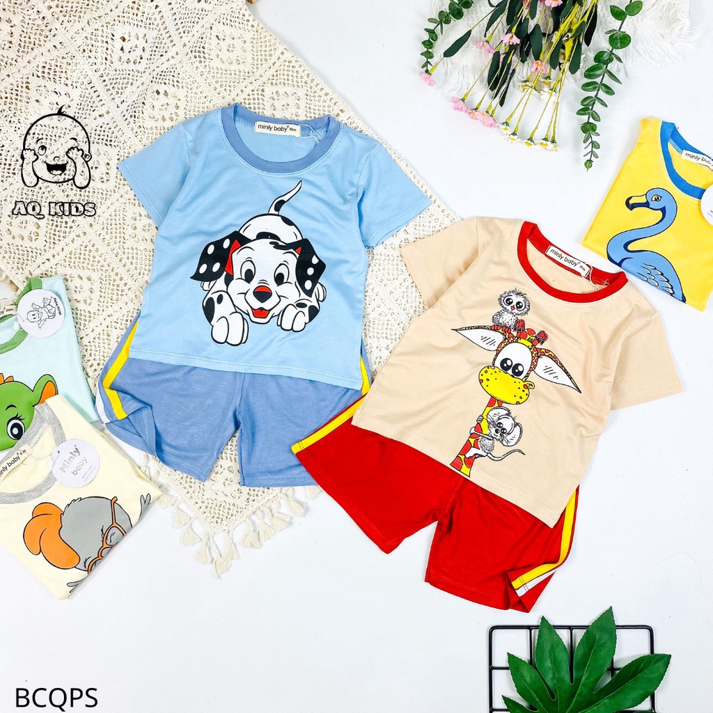 [Bé 7-30kg] Bộ cộc tay MINLYBABY bé trai phối sọc quần Size 80-170cm - Unibaby - LBCQPS