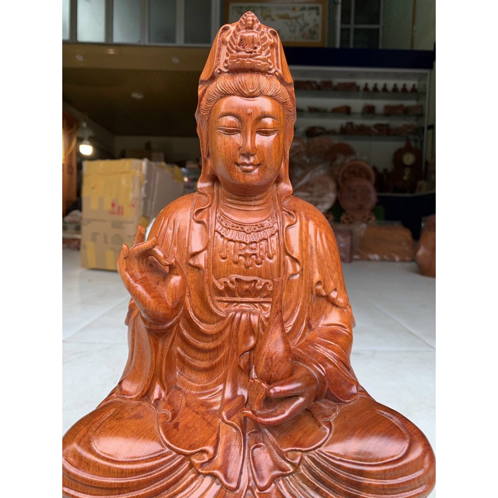 Tượng Phật Bà Quan Âm Ngự Đài Sen Gỗ Hương, Gỗ Bach Xanh Mang Lại Bình An, Hạnh Phúc