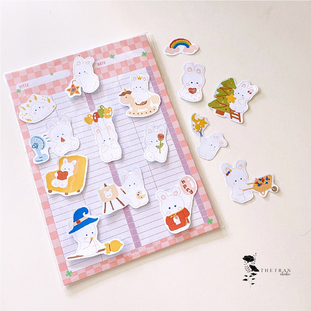 Bộ 15 sticker cute chú thỏ đáng yêu trang trí sổ tay / little bunny sticker pack / thetranstudio