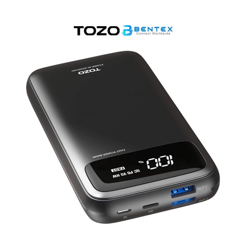 Pin Sạc Nhanh TOZO PB2 PD QC 3.0 20000mAh Màn Hình Số 18W Sạc Tốc Độ Cao, Sạc Cho Nhiều Thiết Bị Chính Hãng  Tomada