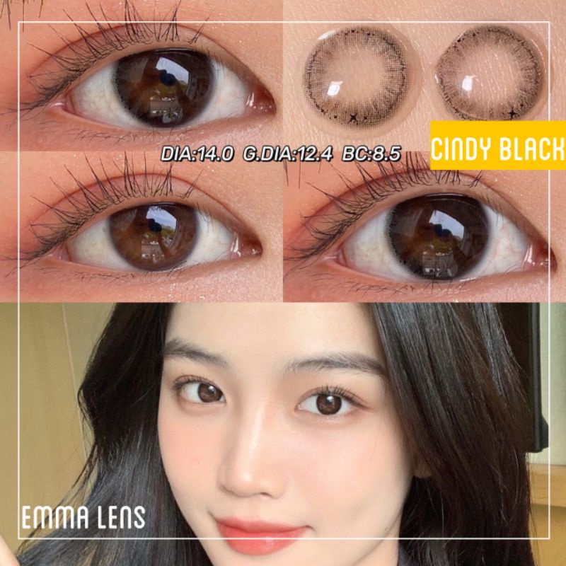 🌸 Kính Áp Tròng 1 Tháng Silicone Cindy Black Siêu ẩm - êm - mỏng / Emma Lens - màu lens tự nhiên 🌸