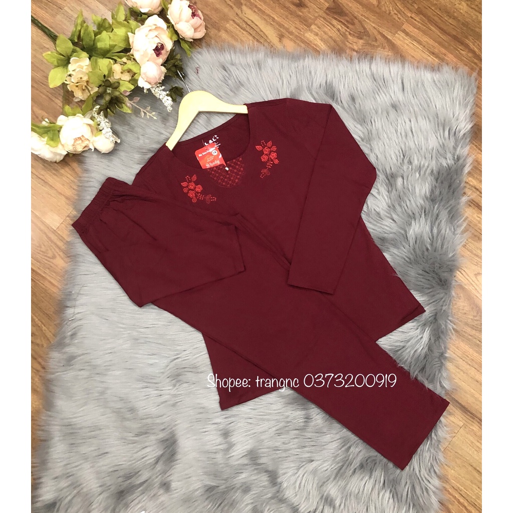 Quà tặng mẹ bộ quần áo trung niên thu đông mặc nhà dài tay cotton cao cấp đẹp rẻ ý nghĩa