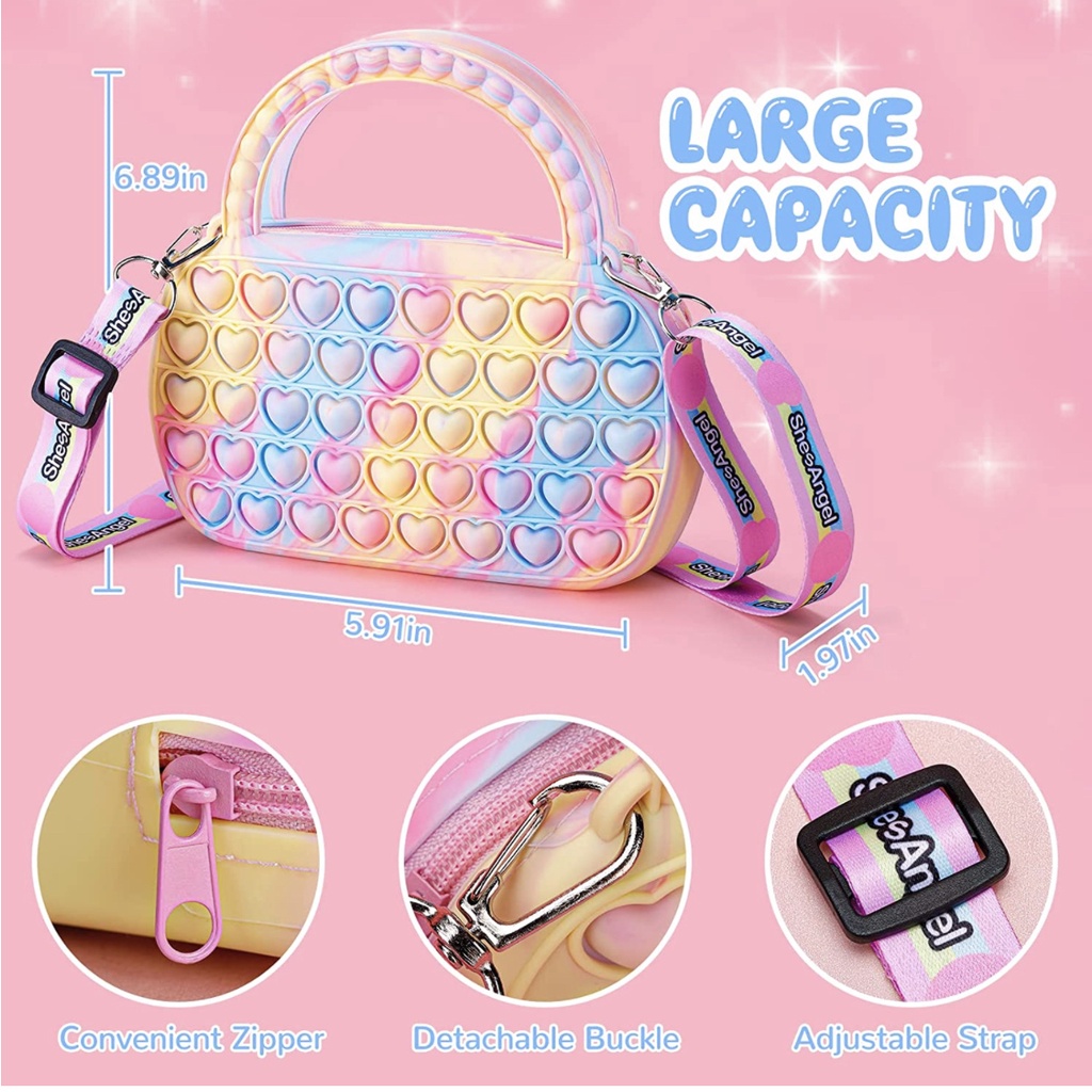 Pop It Túi Đeo Chéo Vai Đồ Chơi Giảm Căng Thẳng Bằng Silicon Bong Bóng Dành Cho Bé Gái