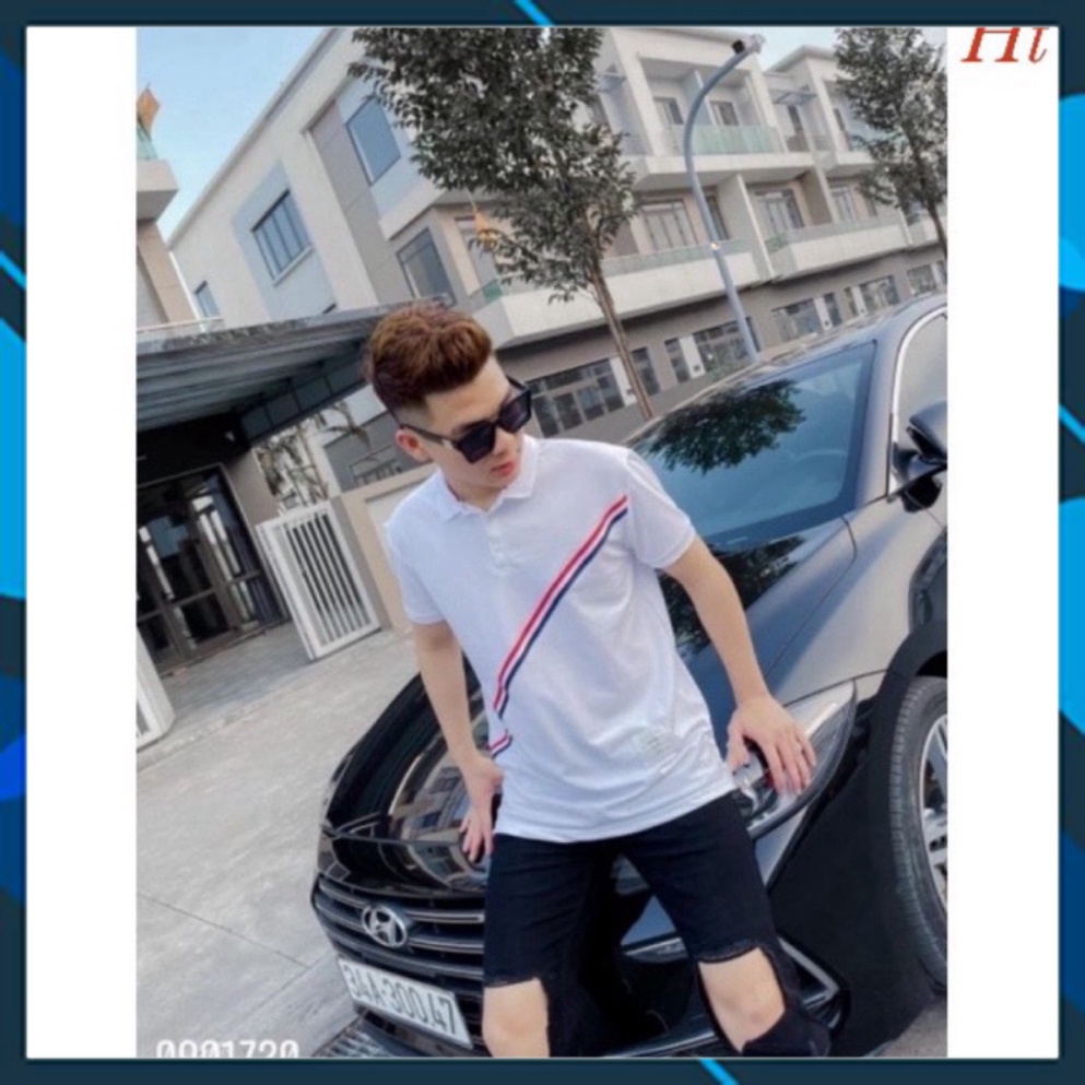 Áo thun Polo Thome kẻ chéo vải gai form slim fit, Áo polo unisex nam nữ