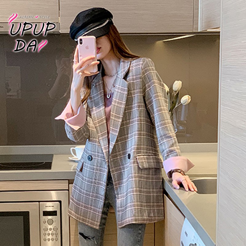 Áo Khoác Vest Dáng Rộng Kẻ Sọc Caro Size S-2XL Phong Cách Hàn Quốc Thời Trang Xuân Thu Cho Nữ | BigBuy360 - bigbuy360.vn