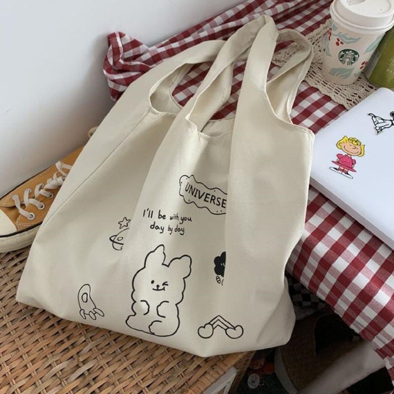 Túi Vải Canvas Mềm Đeo Vai In Họa Tiết Phong Cách Harajuku Nhật Bản Cho Nữ