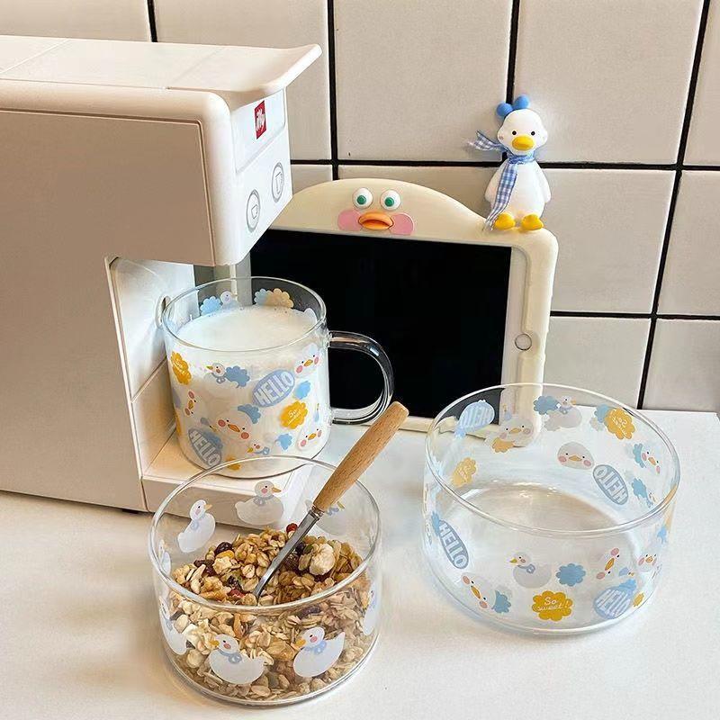 Cốc Thủy Tinh Có Tay Cầm Hình Gấu/Trái Tim/Trái Tim Dễ Thương Phong Cách Nhật Bản Cho Cặp Đôi