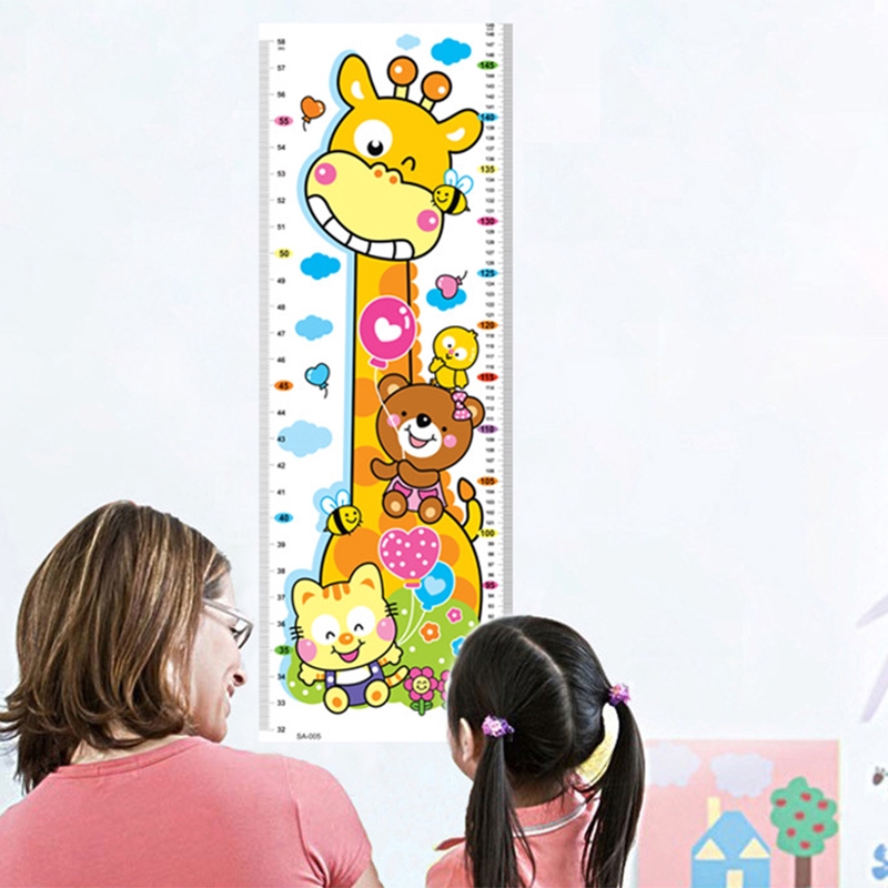 Hình dán trang trí tường hình thước đo chiều cao họa tiết hươu cao cổ cho trẻ em