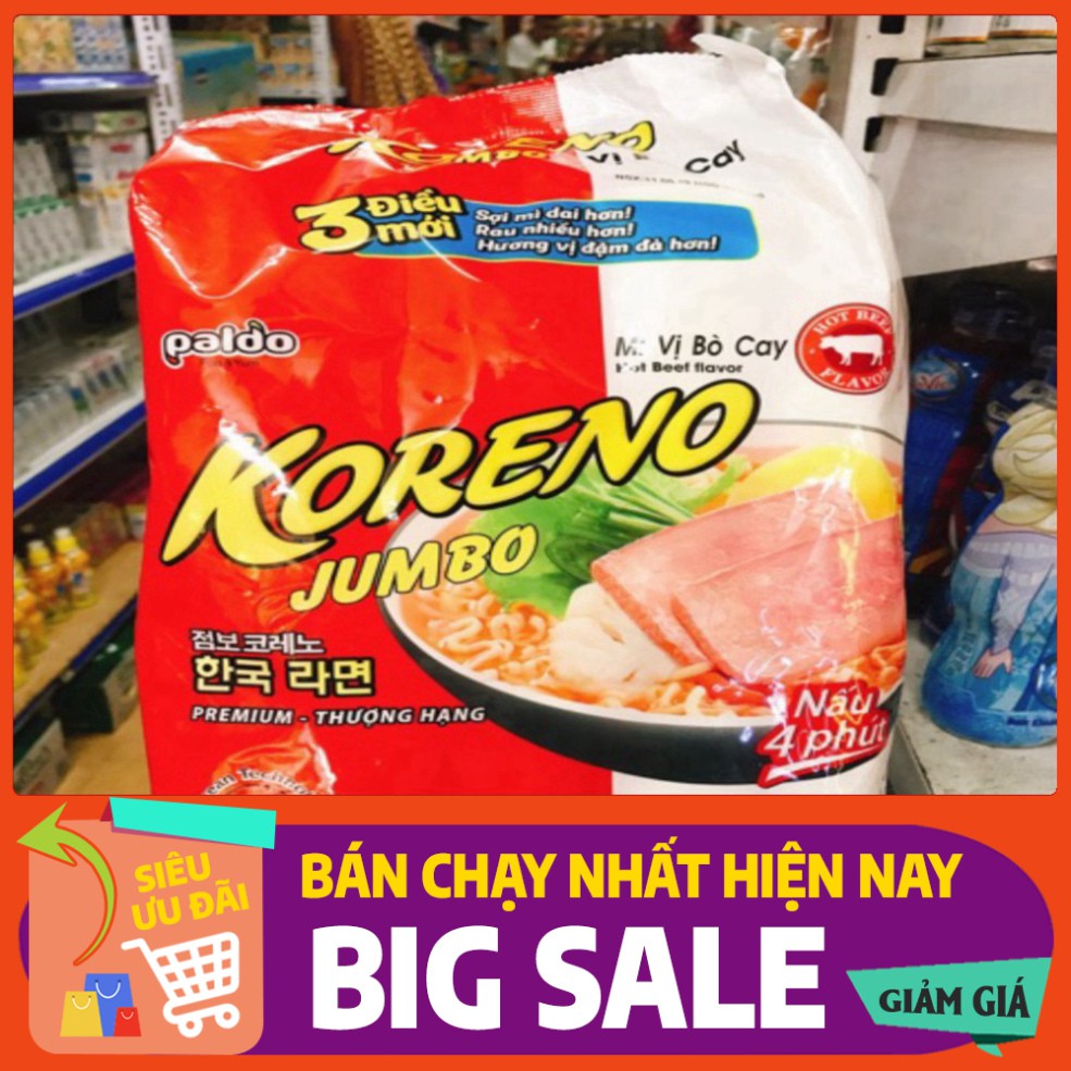MÌ Ăn Liền KORENO JUMBO HÀN QUỐC 1KG GÀ/ TÔM/ BÒ CAY/ KIM CHI/ NẤM/ HẢI SẢN CAY