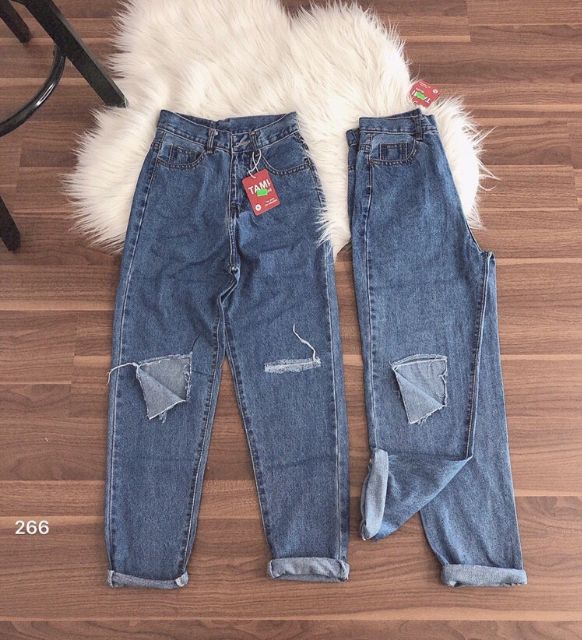 Quần baggy jeans đậm rách xẻ đùi gấp ulzzang