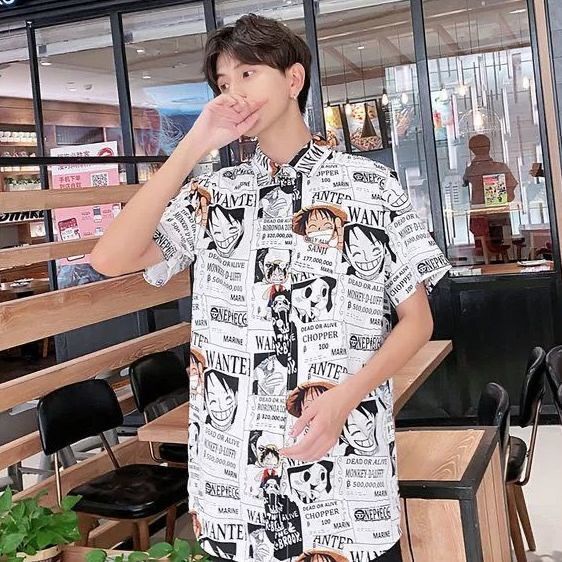 Áo Sơ Mi Tay Ngắn Dáng Rộng In Hoạt Hình One Piece Chuột Mickey Thời Trang Mùa Hè Cho Nam Và Nữ