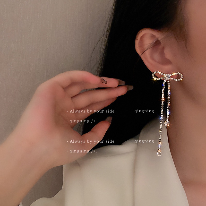 DREJEW Bông Tai Dáng Dài Bằng Bạc 925 Đính Đá Thời Trang Phong Cách Hàn Quốc Cho Nữ 1