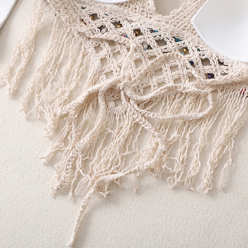 Xiangbao Áo Ngực Crop Top Hai Dây Dệt Kim Viền Tua Rua Hạt Pha Lê Nhiều Màu Gợi Cảm Mùa Hè Cho Nữ Bik
