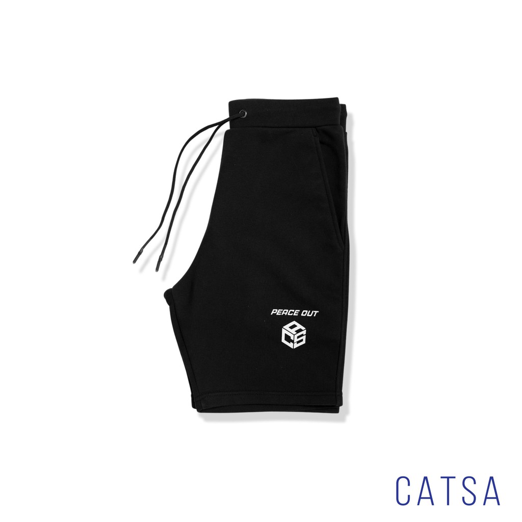 CATSA Quần lửng thun đen in logo chất liệu thun mặc thoải mái, năng động QSJ045