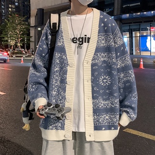 Áo Khoác Cardigan Dệt kim Dáng Rộng In Hoa Thời Trang Xuân Thu Cho Nam