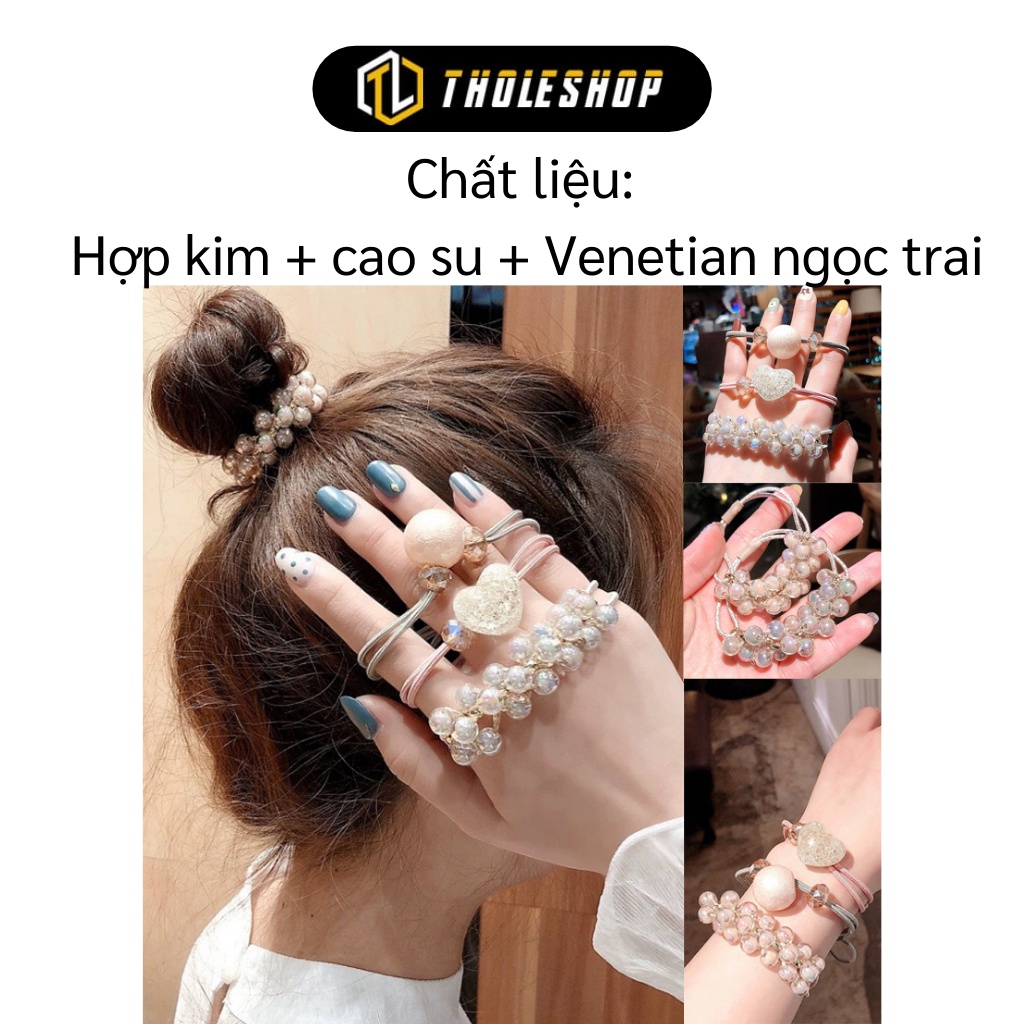 Dây Cột Tóc Hàn Quốc - Combo 3 Dây Thun Buộc Tóc Đính Ngọc Trai Giả Kiêm Vòng Đeo Tay 8095