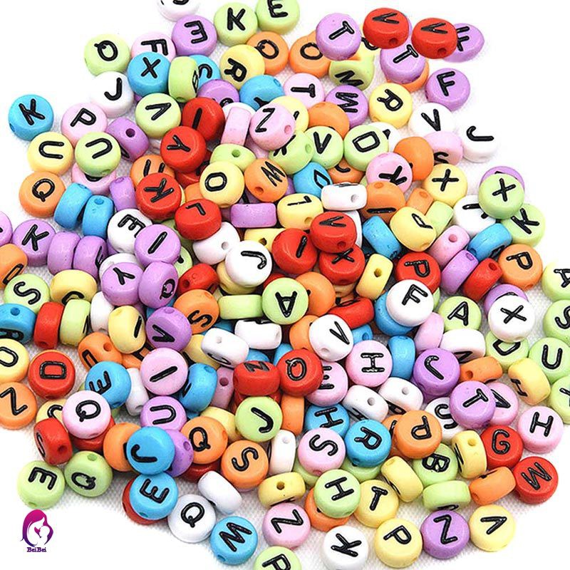 Bộ 100 hạt hình lập phương in chữ cái tiếng Anh bằng acrylic dùng làm trang sức thủ công