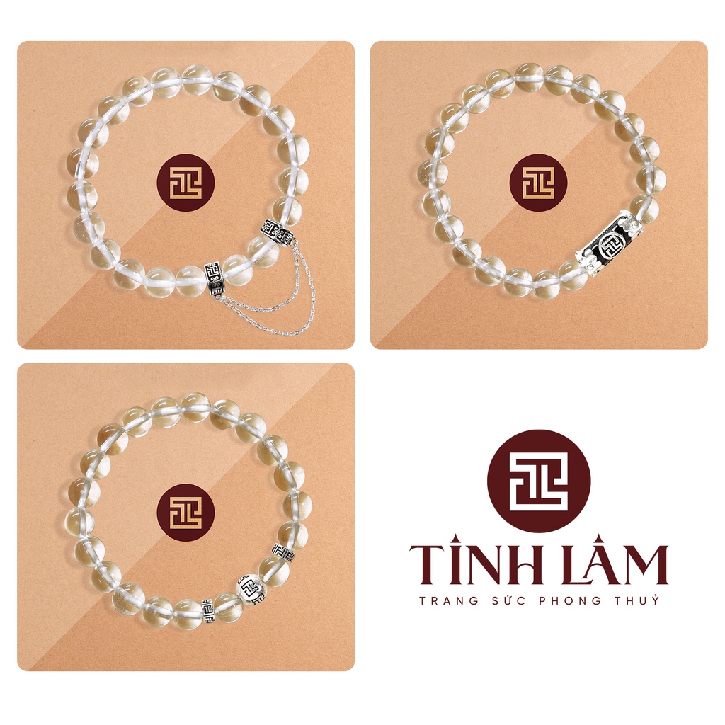 TINH LÂM Vòng Tay Phong Thủy Đá Thạch Anh Trắng 8 Li