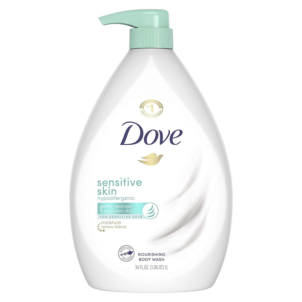 Sữa tắm dưỡng ẩm cho da nhạy cảm Dove Hypoallergenic and Sulfate Free Body Wash Sensitive Skin 1L Pump (Mỹ)