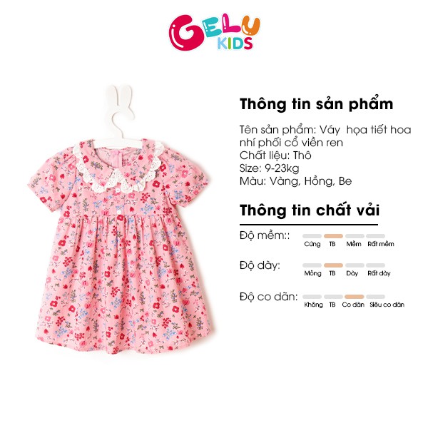 Váy cho bé gái GELU KIDS họa tiết hoa nhí phối cổ viền ren bé gái chất liệu thô mềm mát - VBG003