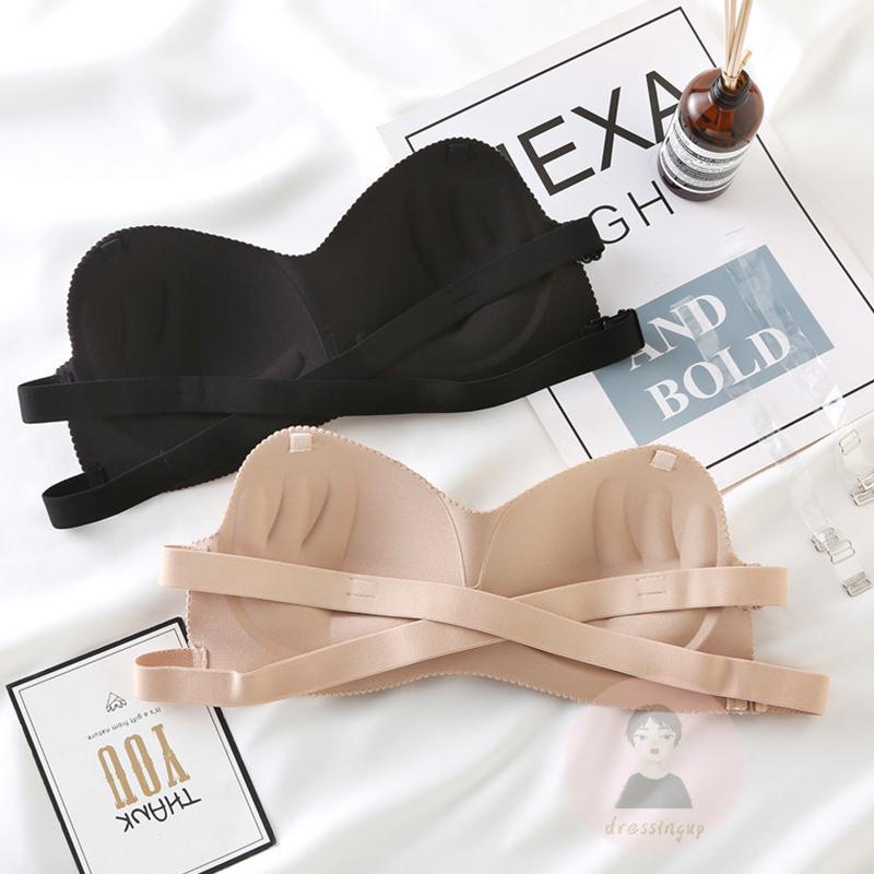 Áo Lót Nâng Ngực Màu Trơn Không Dây Lưng Cho Nữ