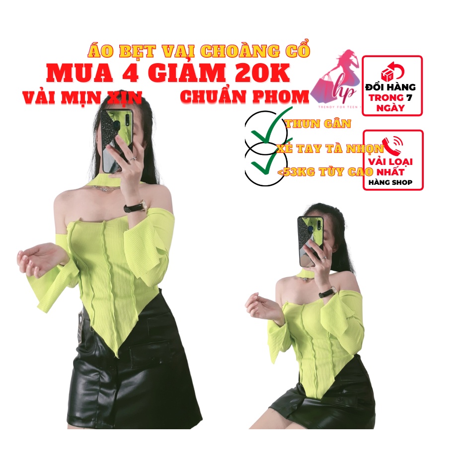 áo thun nữ bẹt trễ vai tay dài ôm body vải thun gân tay xẻ sang chảnh phong cách hàn quốc kiểu mới 2022