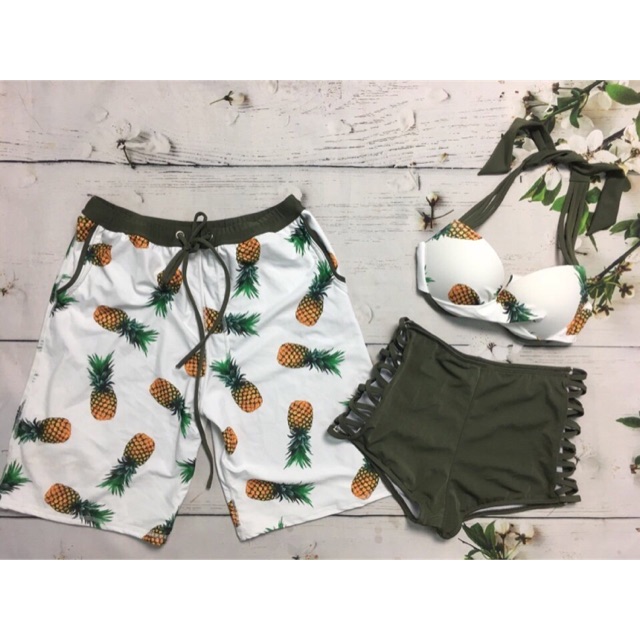 Bikini cặp hoạ tiết khóm set nữ cúp ngực