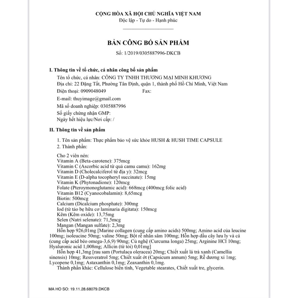 [HÀNG NHẬP KHẨU] Viên Uống Chống Nắng, Mờ Thâm Nám, Chống Lão Hóa, Trắng Sáng Da Image Hush &amp; Hush Time Capsule 60viên