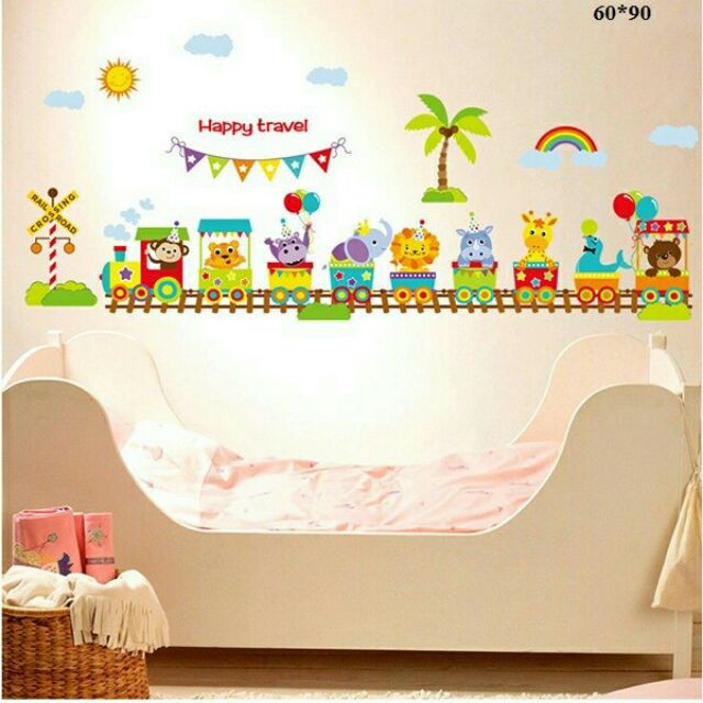decal dán tường đoàn tàu happy travel cực đẹp. Khổ lớn