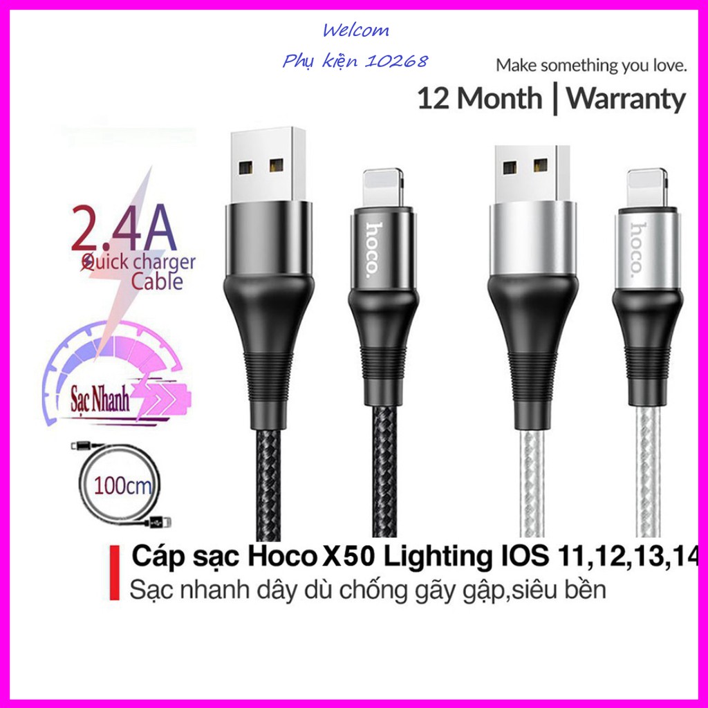 ⚡Sạc dù chính hãng⚡ Cáp Sạc 💎Sạc Nhanh + Chống Gãy 💎 Dây Sạc Hoco X50 5V-2.4A Lightning Type C Micro IPhone Android