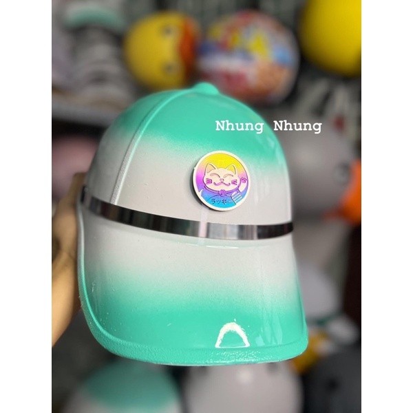 Nón bảo hiểm kết lưỡi trai tem mèo thần tài titan gr5 to loang màu có khoét sau nón
