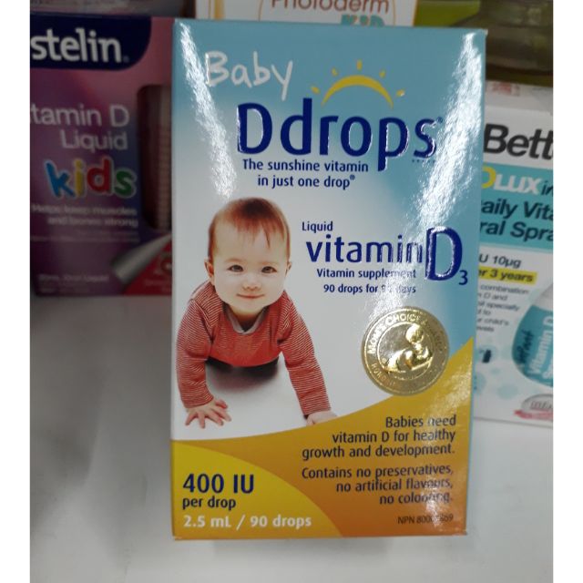 Baby Ddrops Vitamin D3 cho trẻ sơ sinh 90 giọt của Mỹ