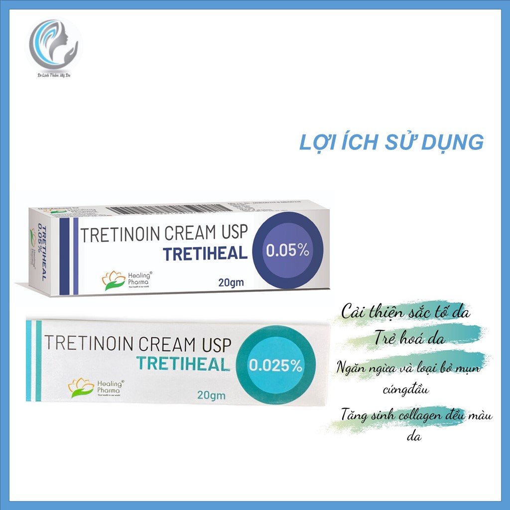 Tretinoin Tretiheal Cream USP kem hỗ trợ giảm mụn căng bóng da và chống lão hóa TM06