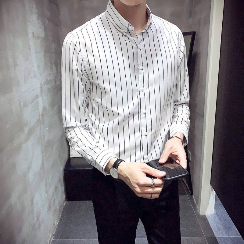 Áo sơ mi kẻ sọc nam dài tay, vải lụa cao cấp thái chống nhăn cao cấp, dáng ôm body, trẻ trung cá tính mã [SMKS] | BigBuy360 - bigbuy360.vn