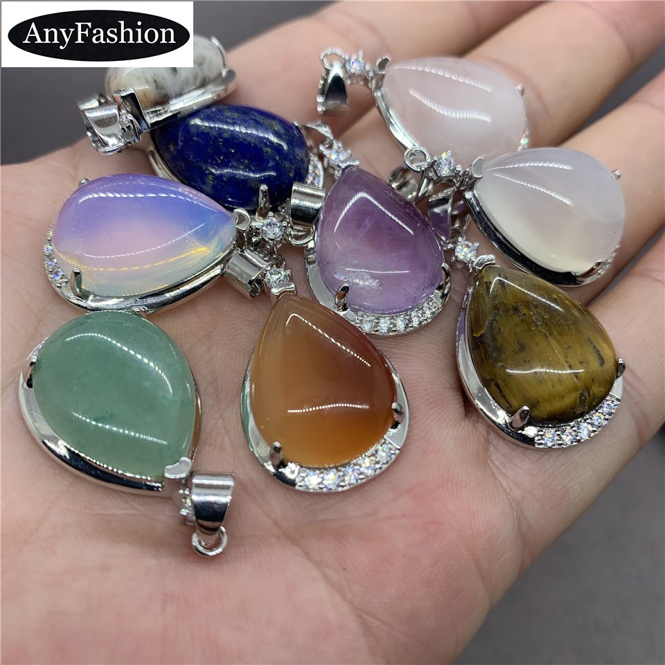 Mặt Dây Chuyền Giọt Nước Tiểu Thạch Anh Tím Tự Nhiên 9 Loại Bằng Thép