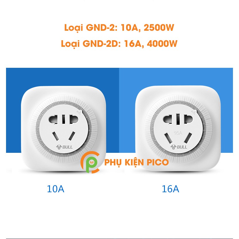 Ổ cắm điện chống chai pin điện thoại - ổ cắm điện hẹn giờ bật tắt liên tục 24h chính hãng Bull 10A 2500W