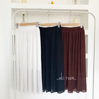 Chân váy xếp ly dài chấm bi nhỏ