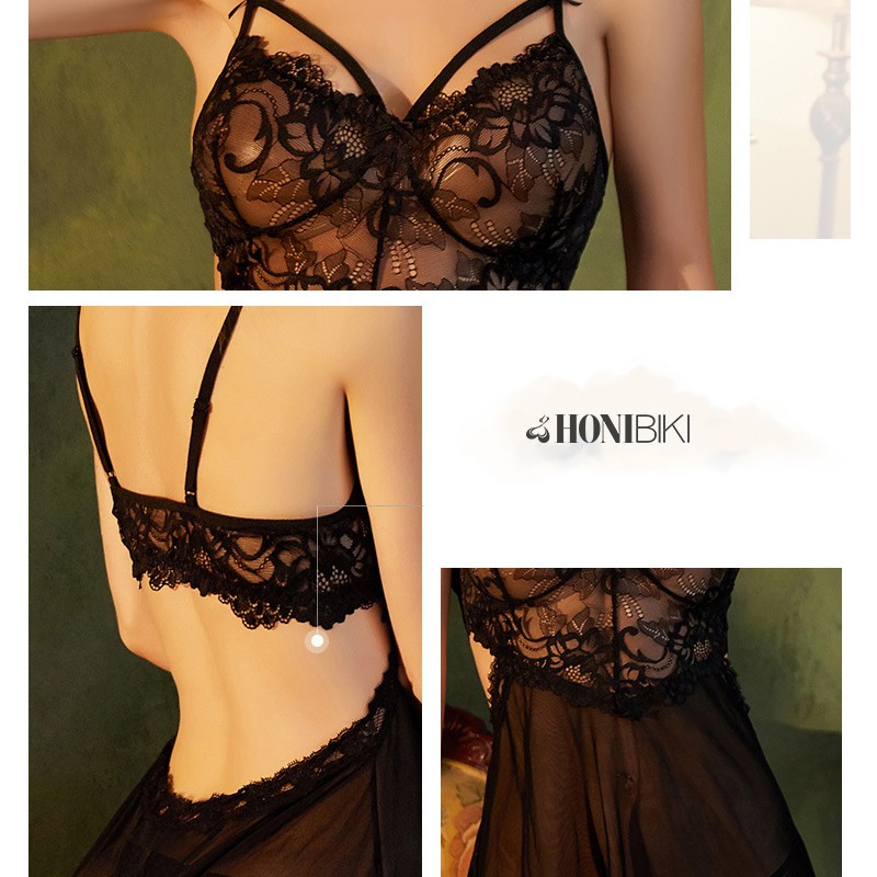 Set đồ bộ ngủ nữ sexy xuyển thấu - Đầm ngủ thời trang gợi cảm phối ren cho nữ HONIBIKI Mã VN03 | BigBuy360 - bigbuy360.vn
