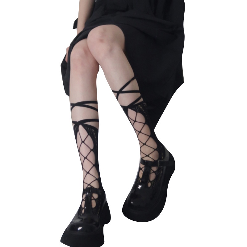 Summer Student Thin Section Pure Sweet Lady Cute Mid-tube White Black Lace Mesh Hollow Lolita Stockings Sexy and Breathable