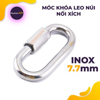 Móc Khóa Leo Núi hình chữ D Nối Xích , Dã Ngoại , Treo Võng Inox 304 Nguyên bản Chịu Lực Tốt loại, Khoen móc kéo 7.7mm