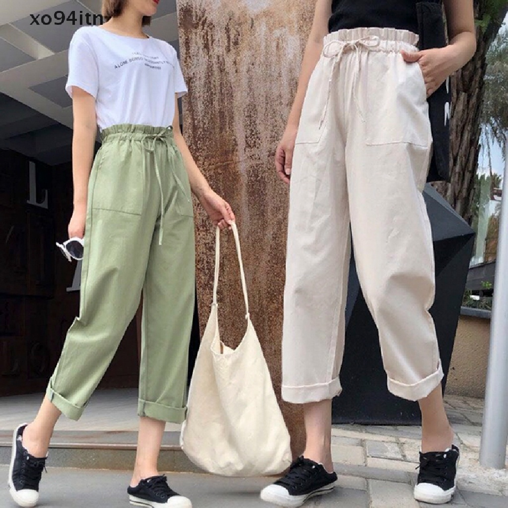【tn】 Women Cotton Elastic Waist Loose  Wide Leg Pants Long Trousers Palazo Linen .