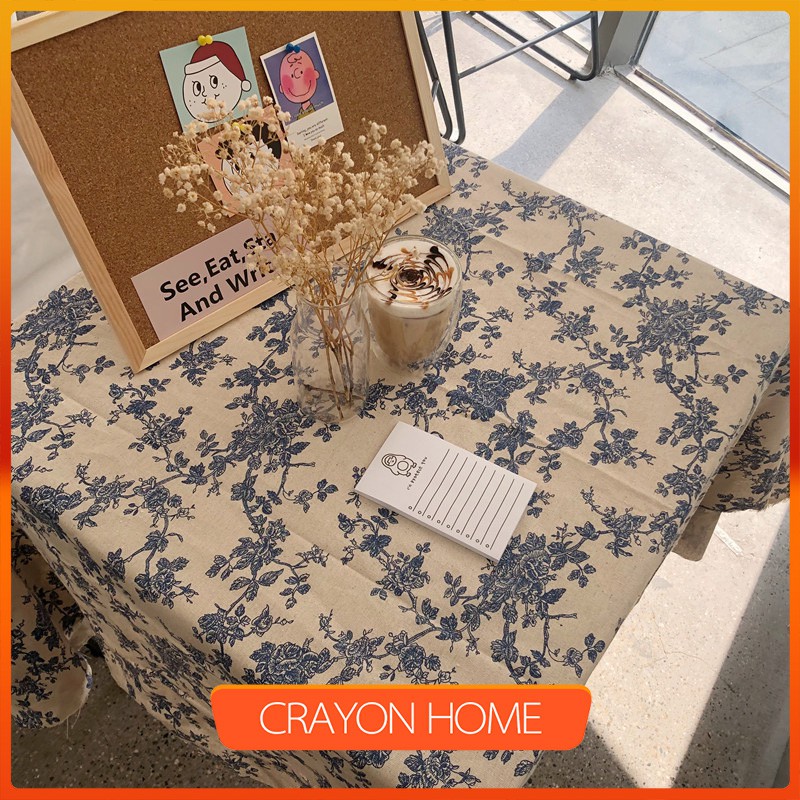 Khăn trải bàn hoa hồng xanh dương Retro